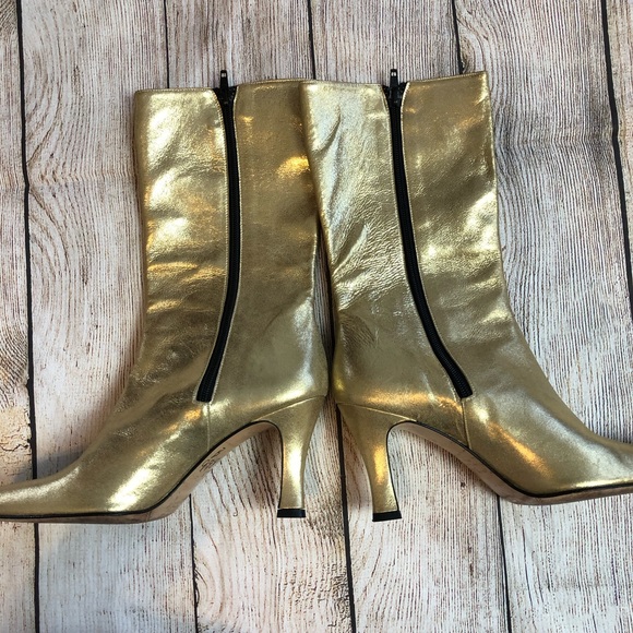Sesto Meucci Gold Mid Calf Boots Sz 8 - Picture 4 of 8